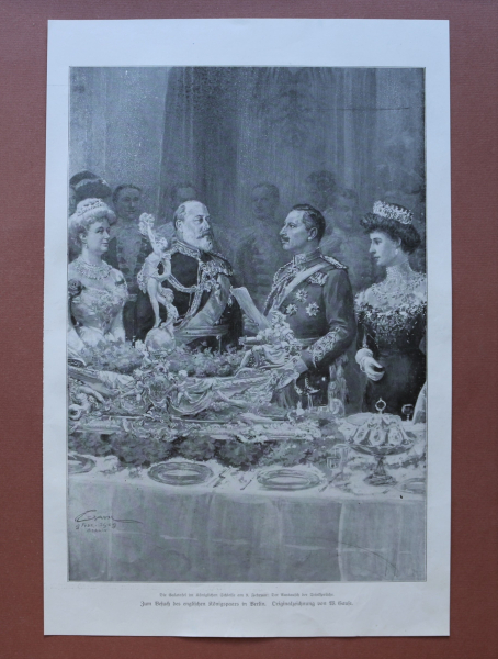 Art Print Berlin 1909 W Gause to the visit of the royal english couple in Berlin gala table drinking